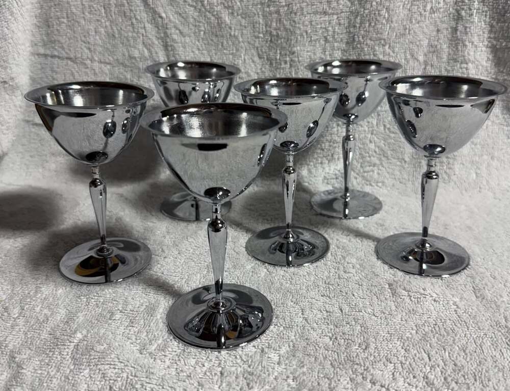 Vintage Chrome Cocktail Goblets Set Of 6